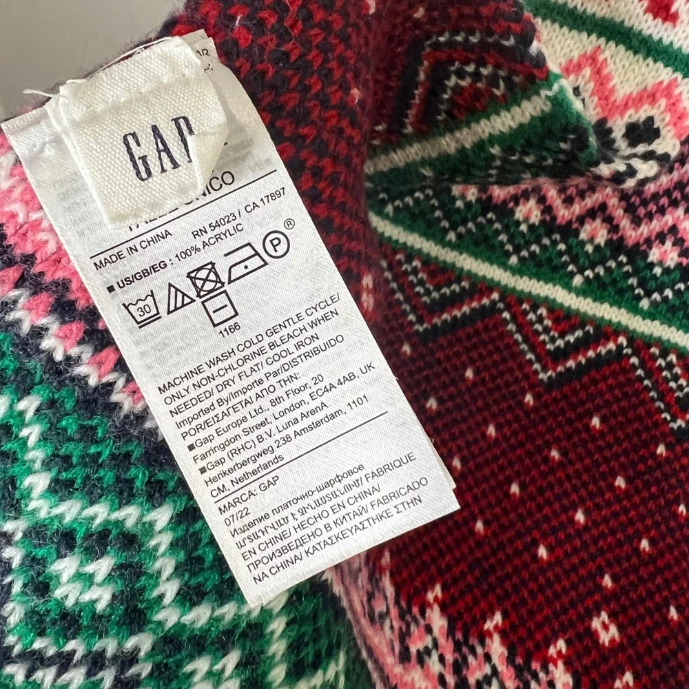 Gap Scarf Fair Isle‎ Scarf Unisex White Green Knit Holiday Winter Festive